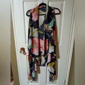 Vibrant Floral Open Chiffon Scarf Vest